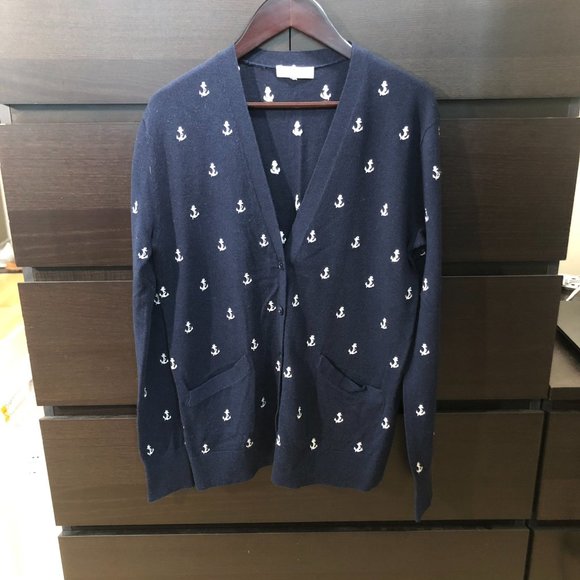 Equipment Sullivan Cardigan in Navy with Anchor Embroidery - Picture 2 of 8
